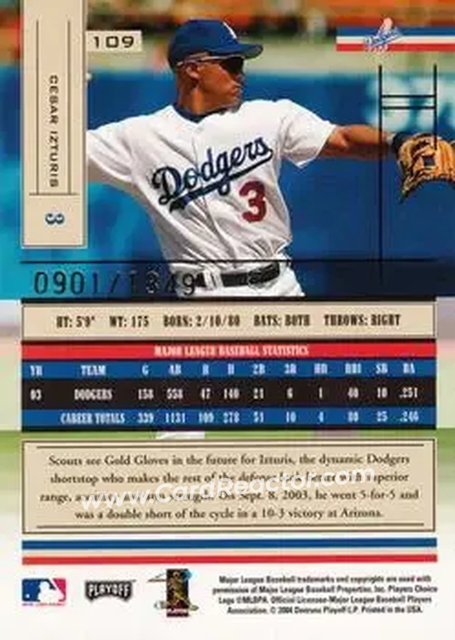 2004 Playoff Absolute Memorabilia #109 - Cesar Izturis - Los Angeles Dodgers - Back
