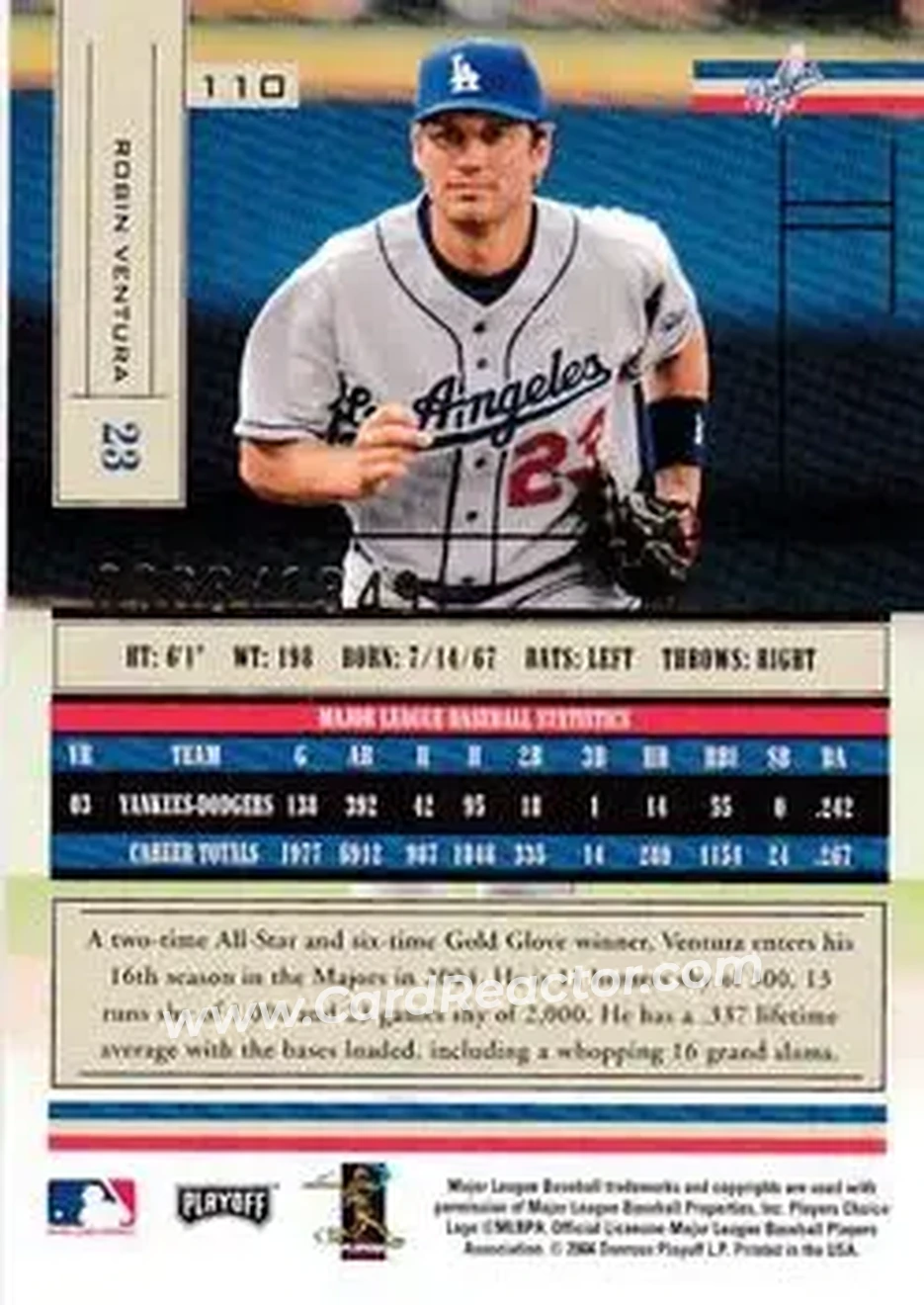 2004 Playoff Absolute Memorabilia #110 - Robin Ventura - Los Angeles Dodgers - Back
