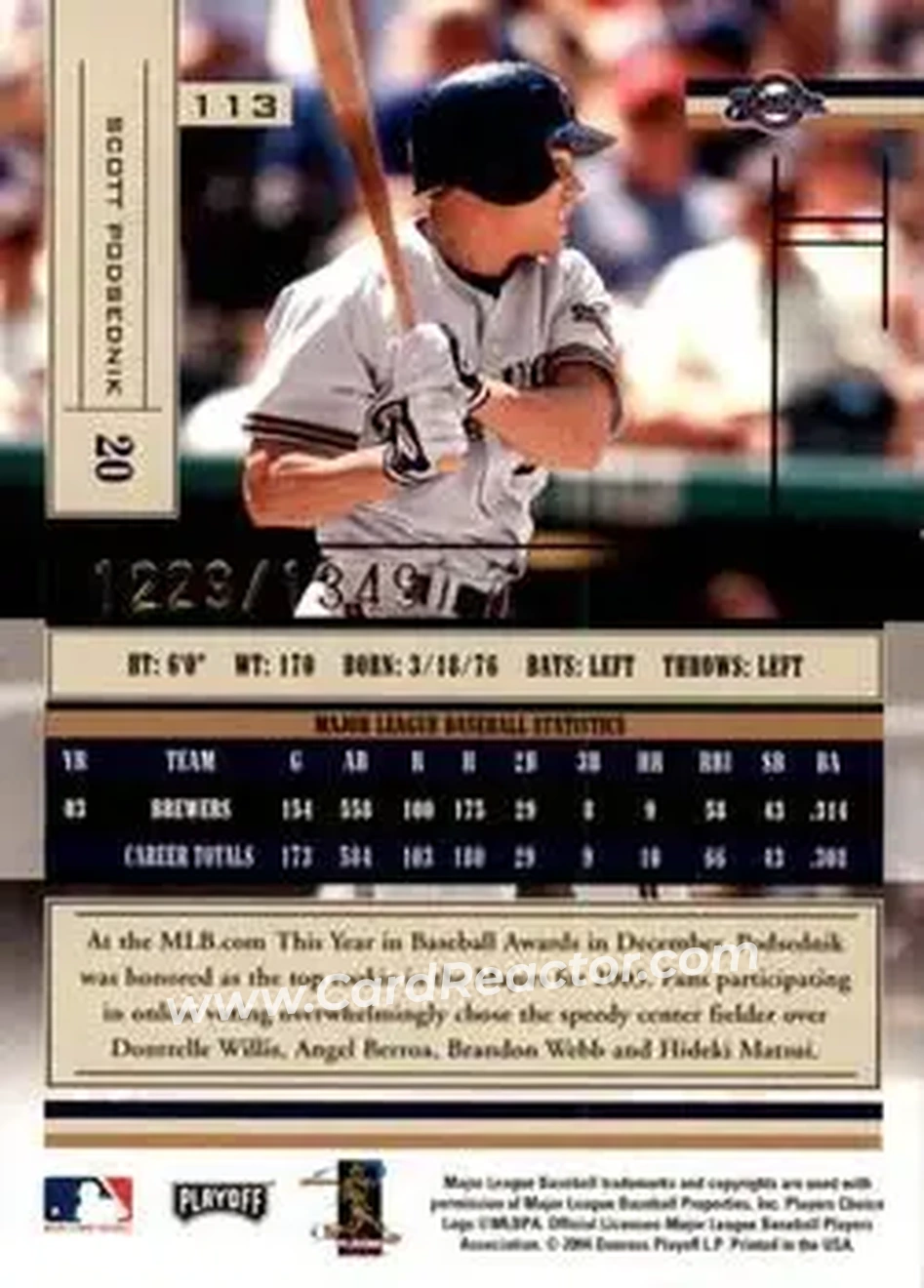 2004 Playoff Absolute Memorabilia #113 - Scott Podsednik - Milwaukee Brewers - Back