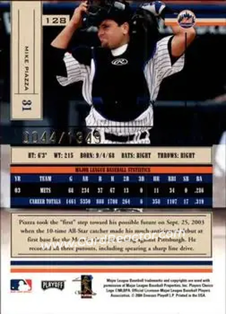 2004 Playoff Absolute Memorabilia #128 - Mike Piazza - New York Mets - Back
