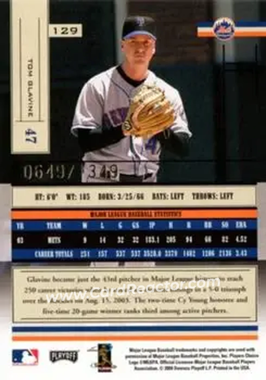 2004 Playoff Absolute Memorabilia #129 - Tom Glavine - New York Mets - Back 2004 Playoff Absolute Memorabilia #129 - Tom Glavine - New York Mets - Back
