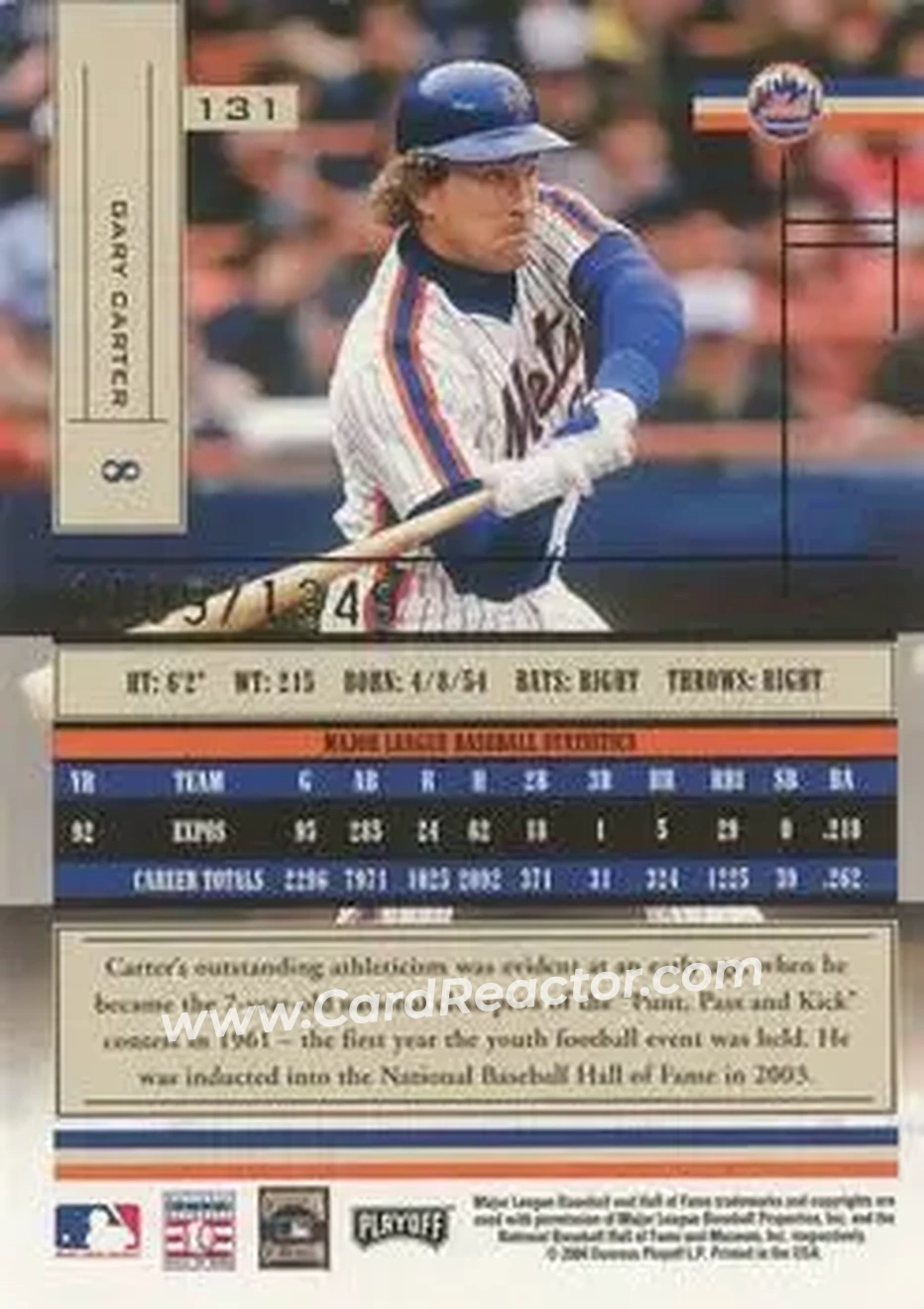 2004 Playoff Absolute Memorabilia #131 - Gary Carter - New York Mets - Back