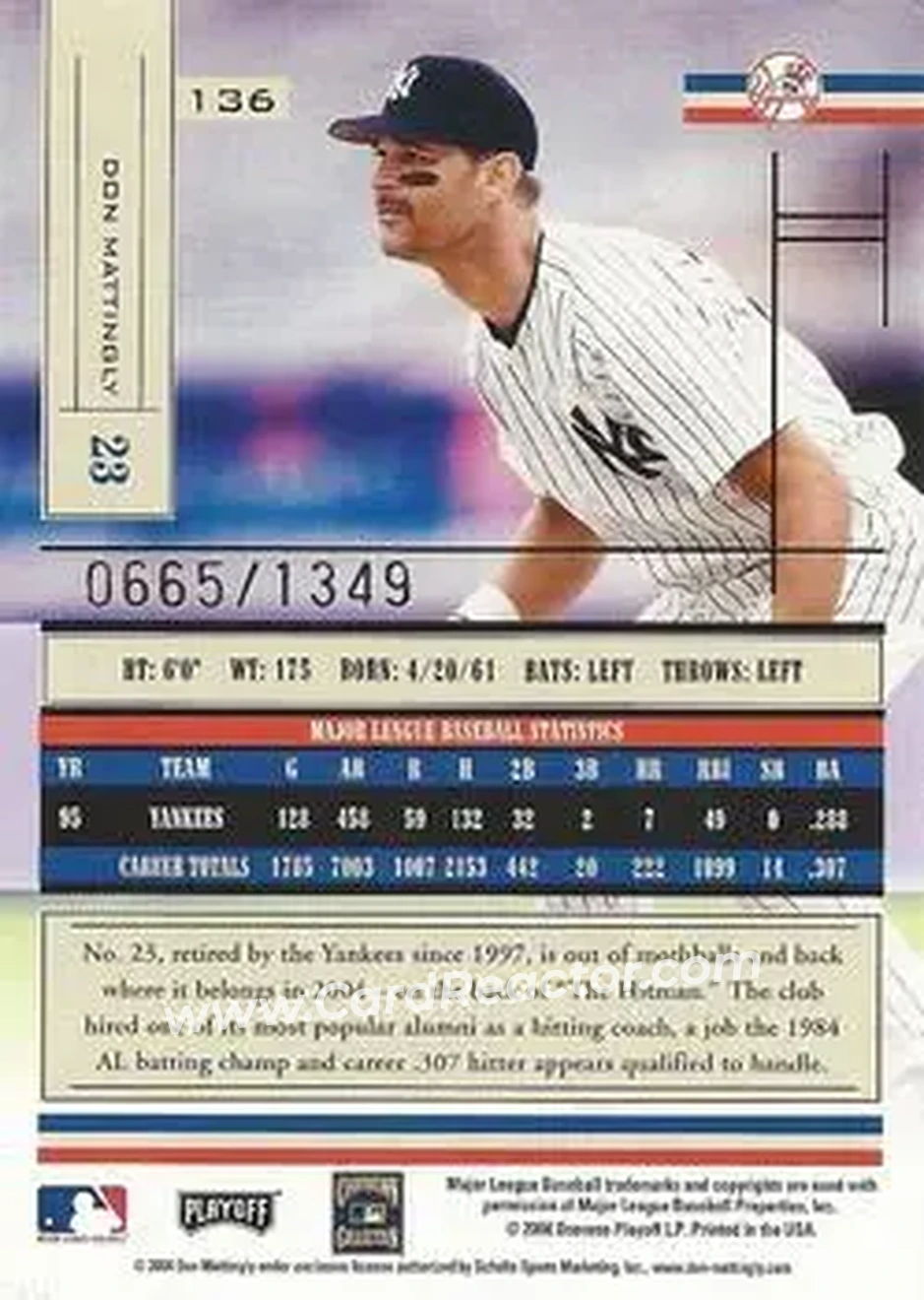 2004 Playoff Absolute Memorabilia #136 - Don Mattingly - New York Yankees - Back