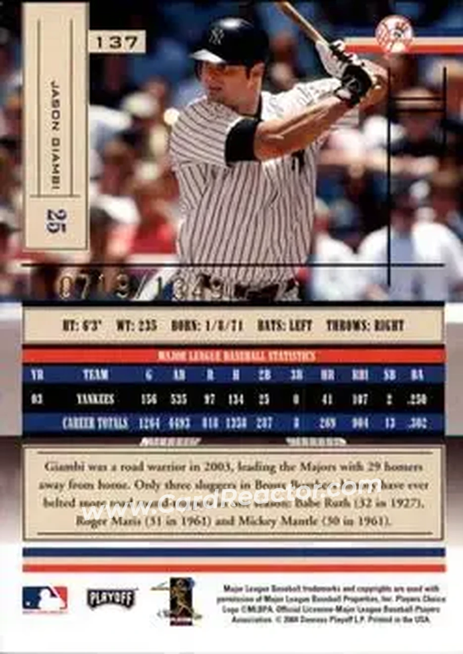 2004 Playoff Absolute Memorabilia #137 - Jason Giambi - New York Yankees - Back