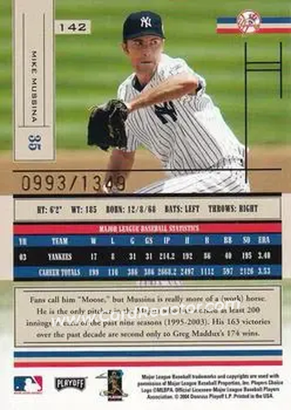2004 Playoff Absolute Memorabilia #142 - Mike Mussina - New York Yankees - Back