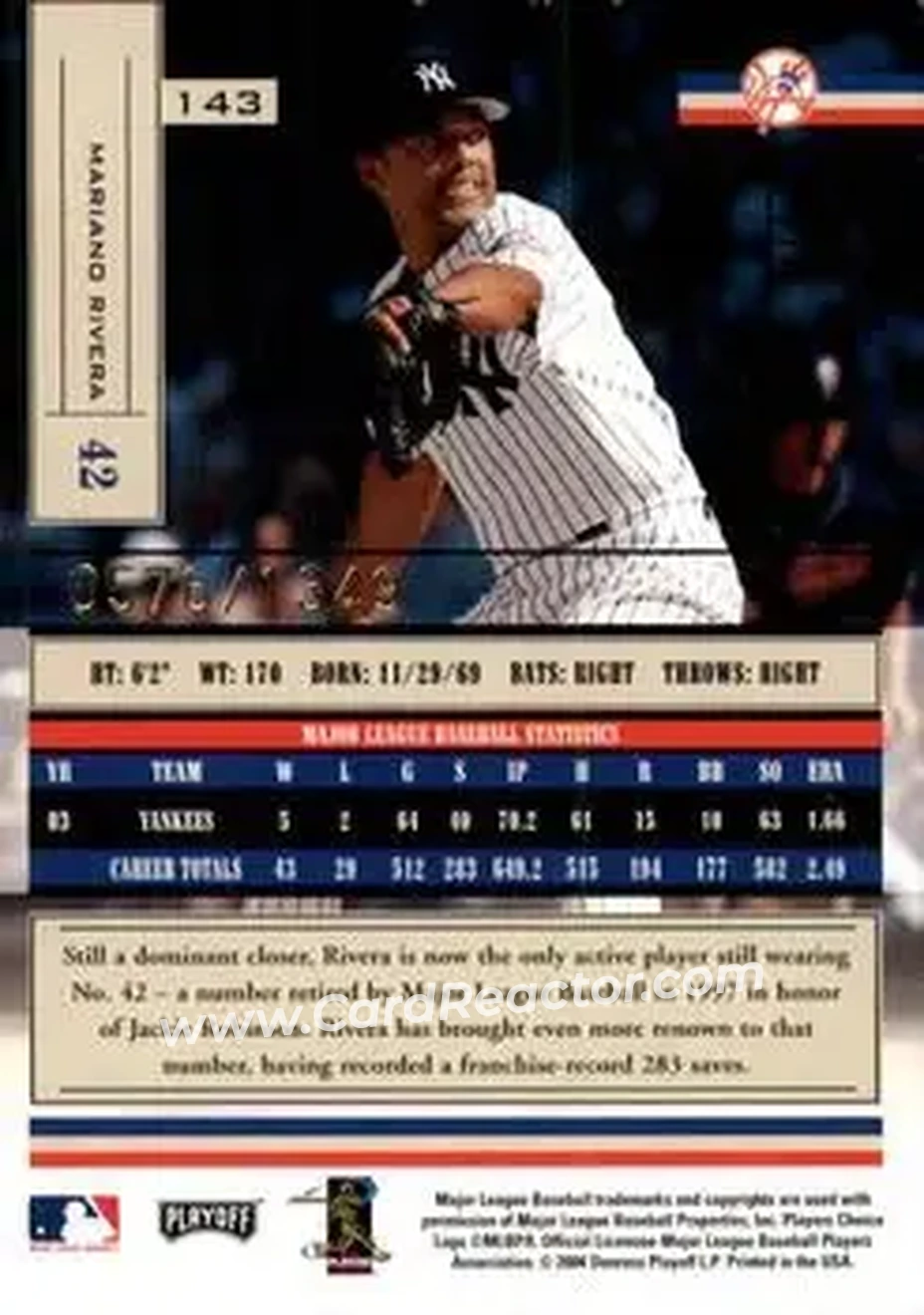 2004 Playoff Absolute Memorabilia #143 - Mariano Rivera - New York Yankees - Back