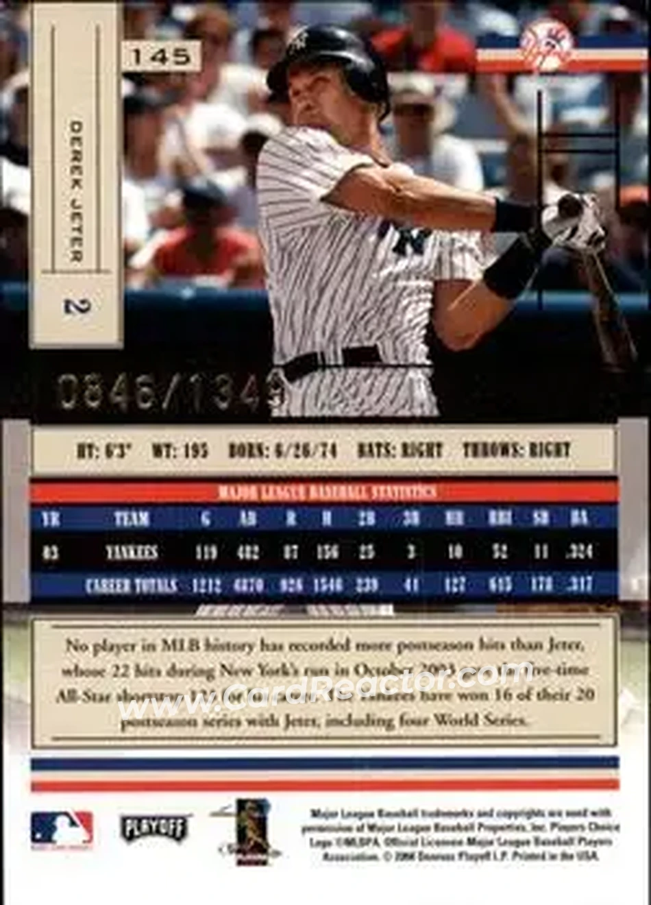 2004 Playoff Absolute Memorabilia #145 - Derek Jeter - New York Yankees - Back