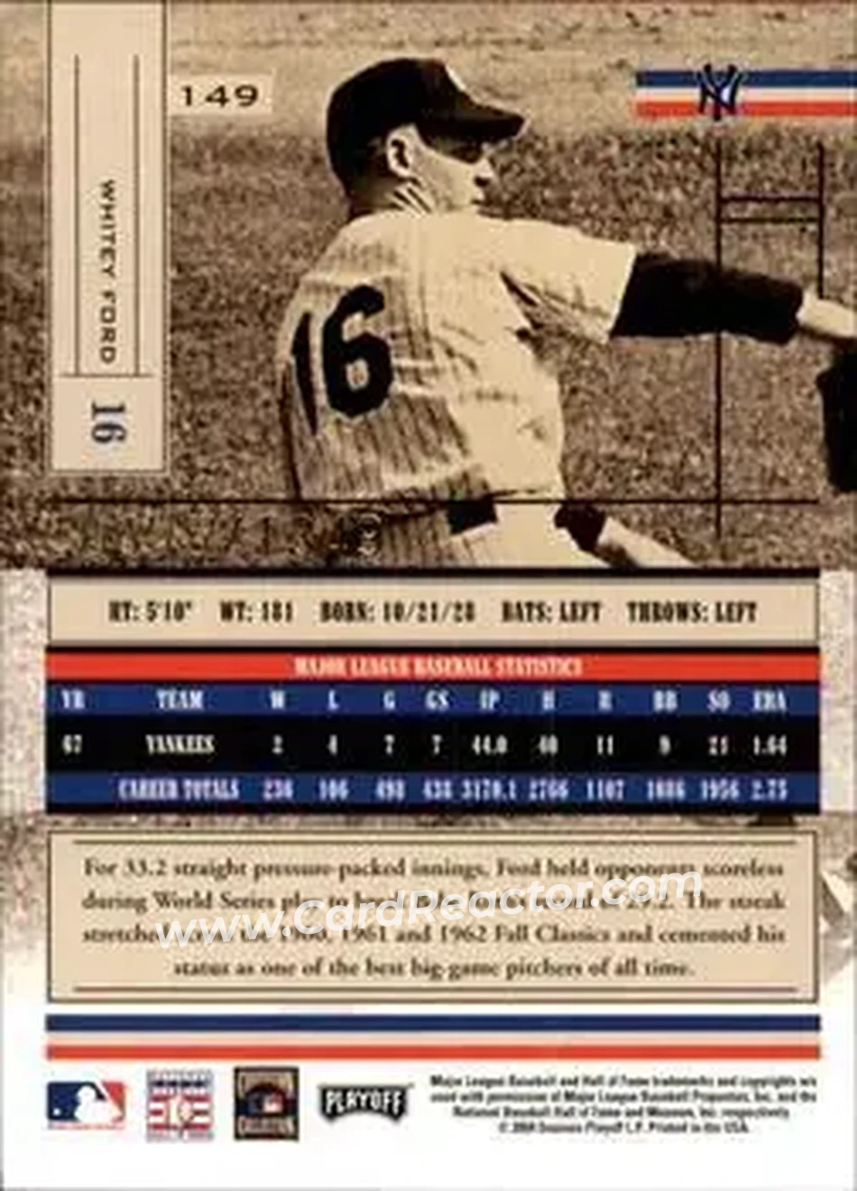 2004 Playoff Absolute Memorabilia #149 - Ed "Whitey" Ford - New York Yankees - Back
