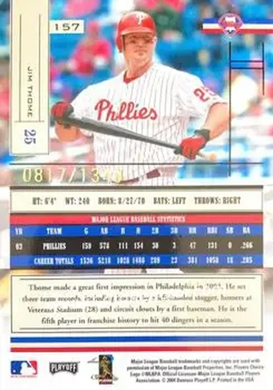 2004 Playoff Absolute Memorabilia #157 - Jim Thome - Philadelphia Phillies - Back