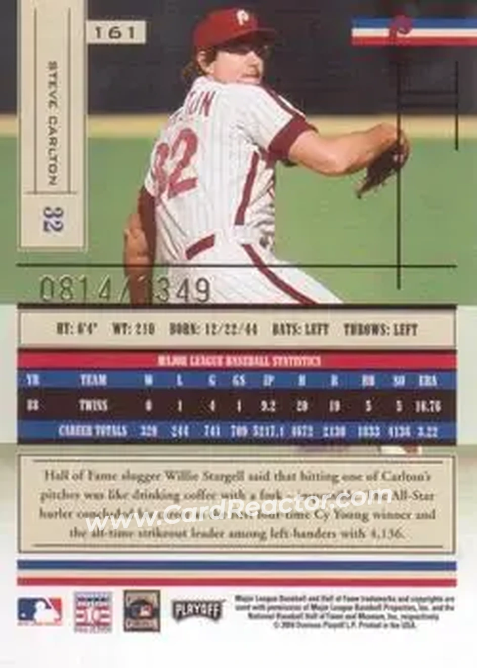 2004 Playoff Absolute Memorabilia #161 - Steve Carlton - Philadelphia Phillies - Back