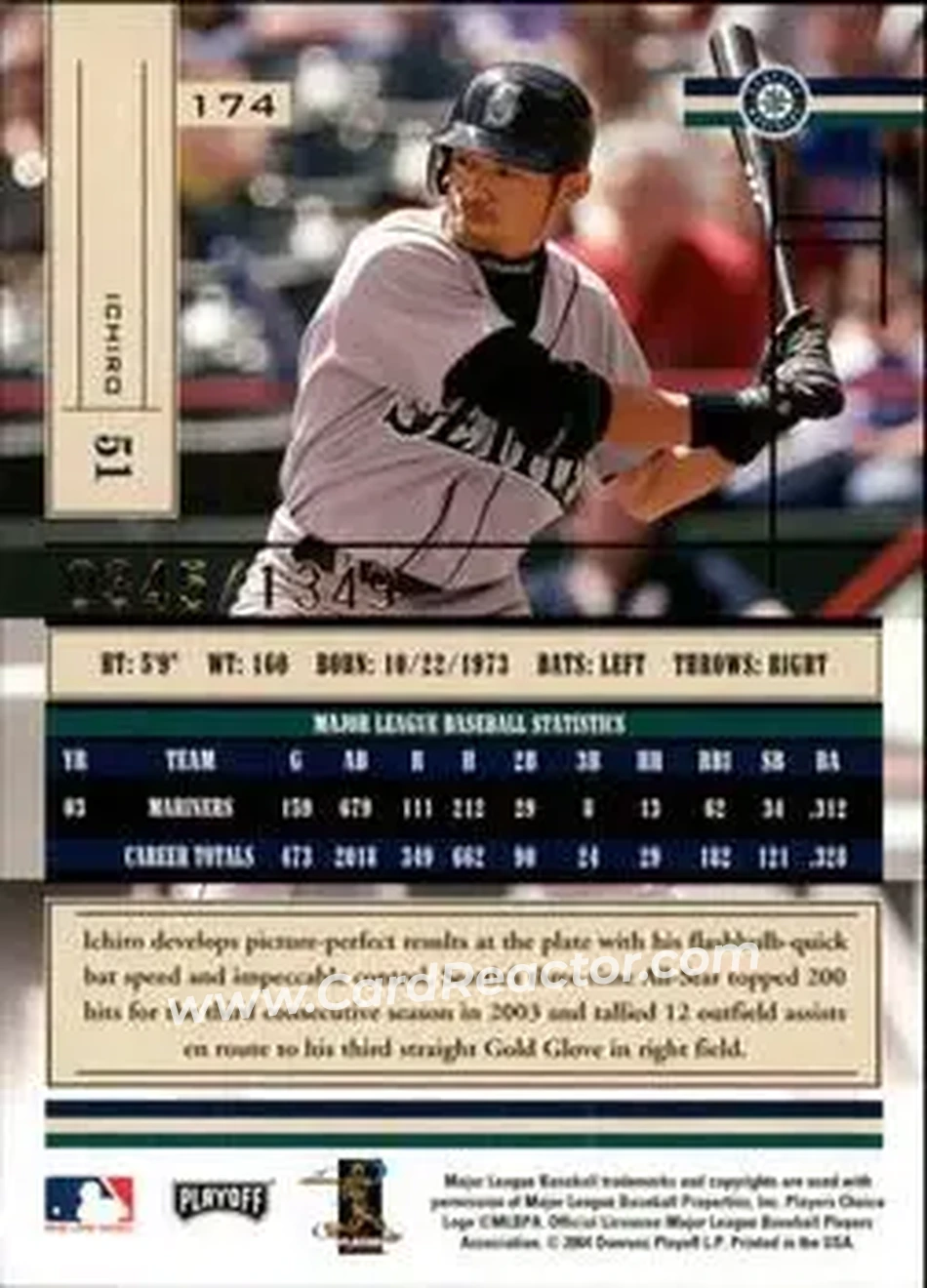2004 Playoff Absolute Memorabilia #174 - Ichiro - Seattle Mariners - Back