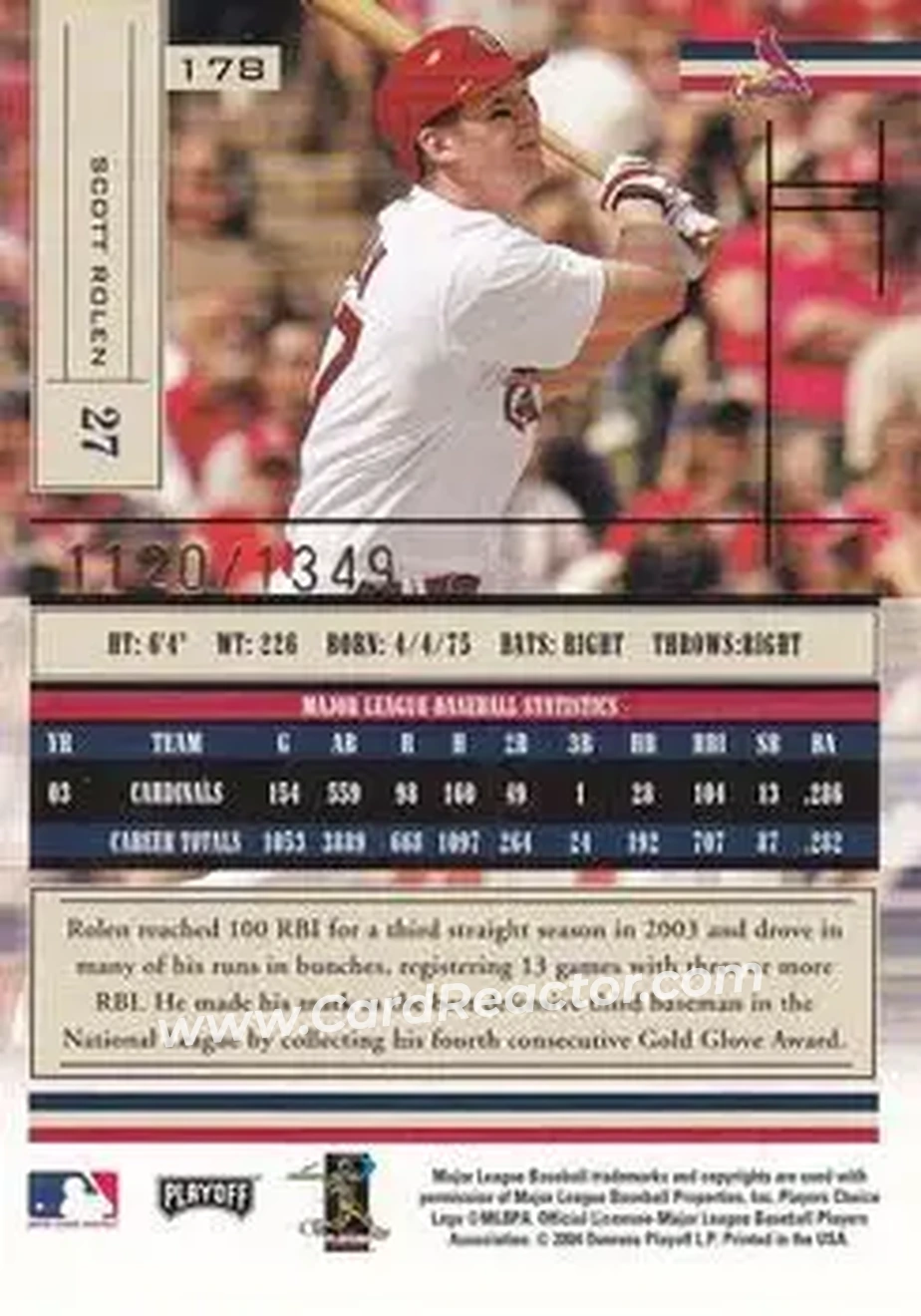 2004 Playoff Absolute Memorabilia #178 - Scott Rolen - St. Louis Cardinals - Back