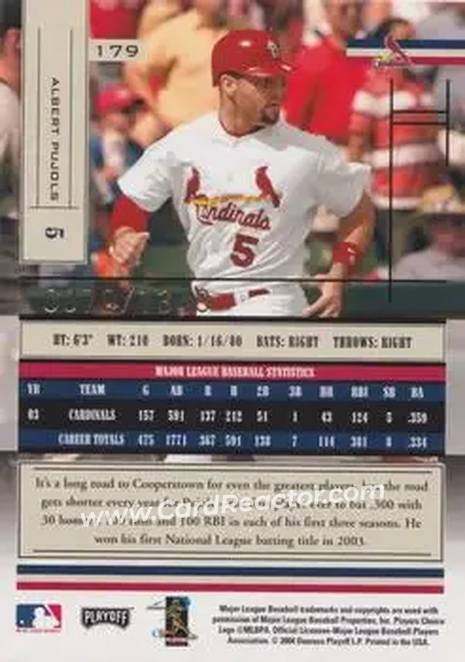 2004 Playoff Absolute Memorabilia #179 - Albert Pujols - St. Louis Cardinals - Back
