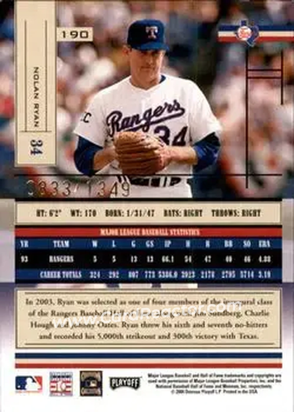 2004 Playoff Absolute Memorabilia #190 - Nolan Ryan - Texas Rangers - Back