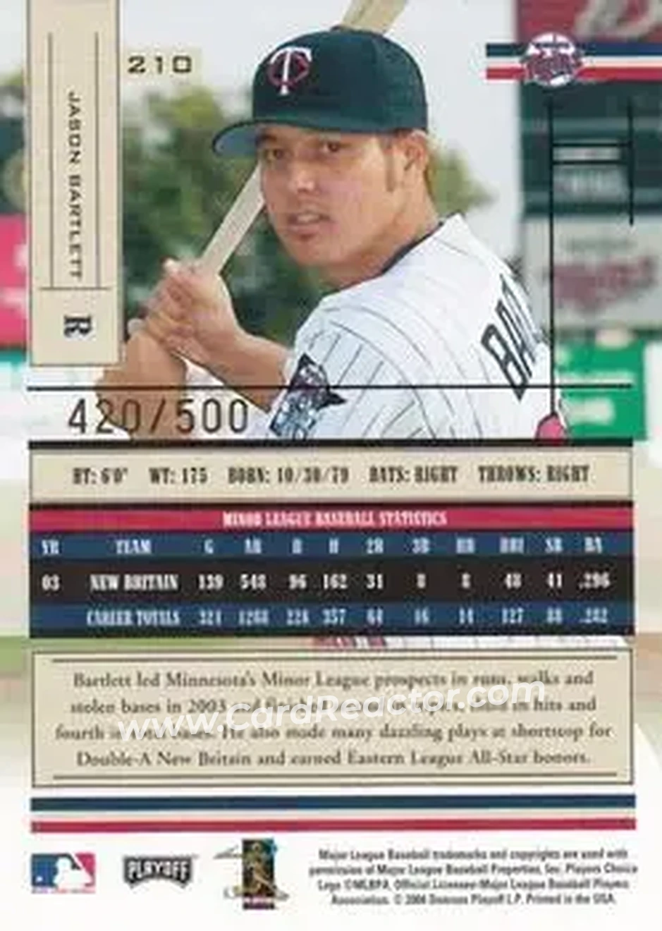 2004 Playoff Absolute Memorabilia #210 - Jason Bartlett - Minnesota Twins - Back