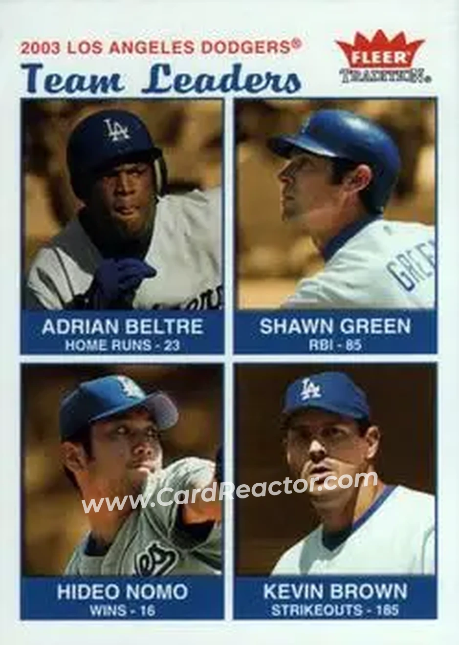 2004 Fleer Tradition #25 - Adrian Beltre - Shawn Green - Hideo Nomo - Kevin Brown - Los Angeles Dodgers - Front