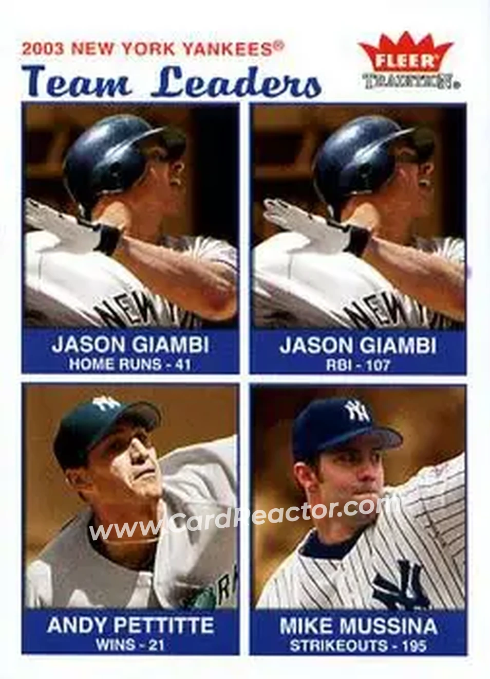 2004 Fleer Tradition #30 - Jason Giambi - Andy Pettitte - Mike Mussina - New York Yankees - Front