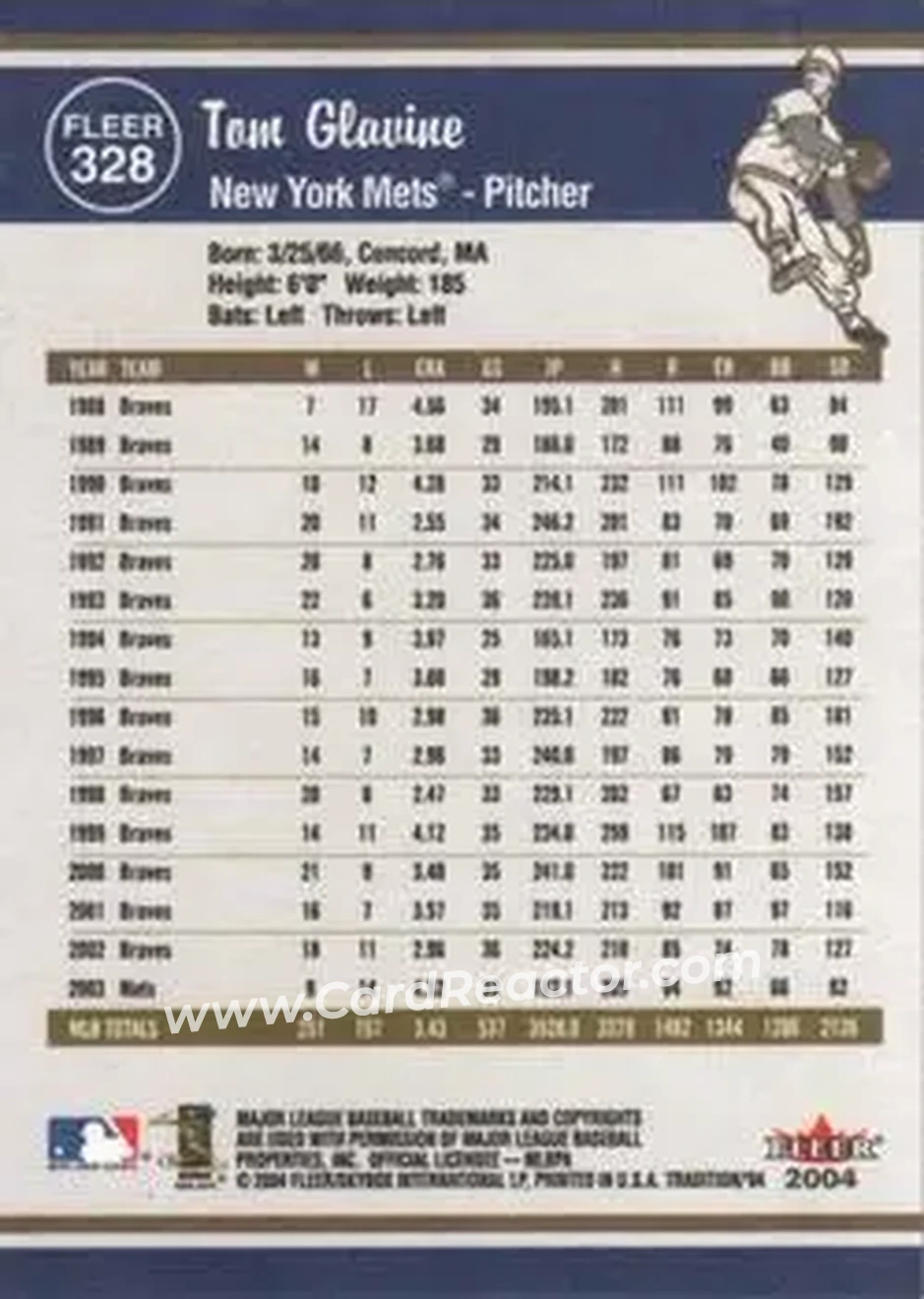2004 Fleer Tradition #328 - Tom Glavine - New York Mets - Back 2004 Fleer Tradition #328 - Tom Glavine - New York Mets - Back