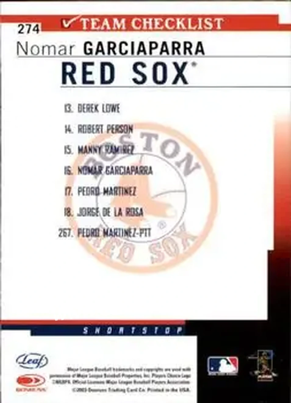 2004 Leaf #274 - Nomar Garciaparra - Boston Red Sox - Back