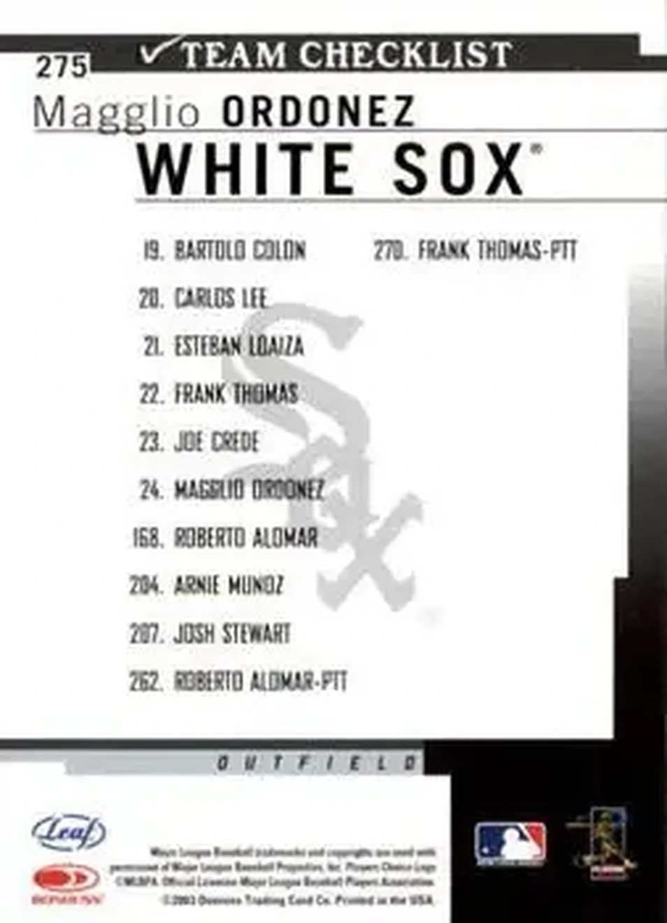 2004 Leaf #275 - Magglio Ordonez - Chicago White Sox - Back