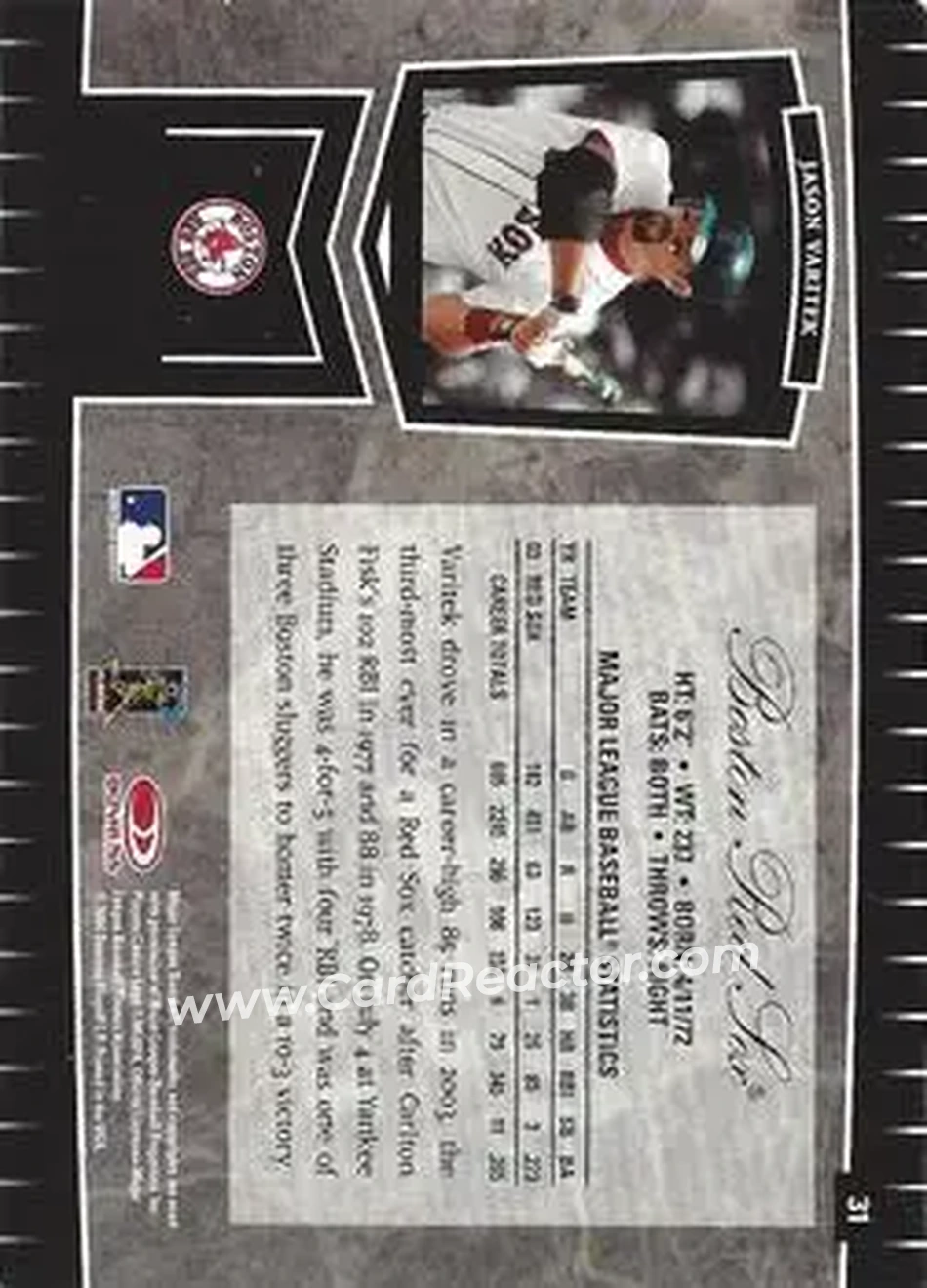 2004 Leaf Certified Cuts #31 - Jason Varitek - Boston Red Sox - Back