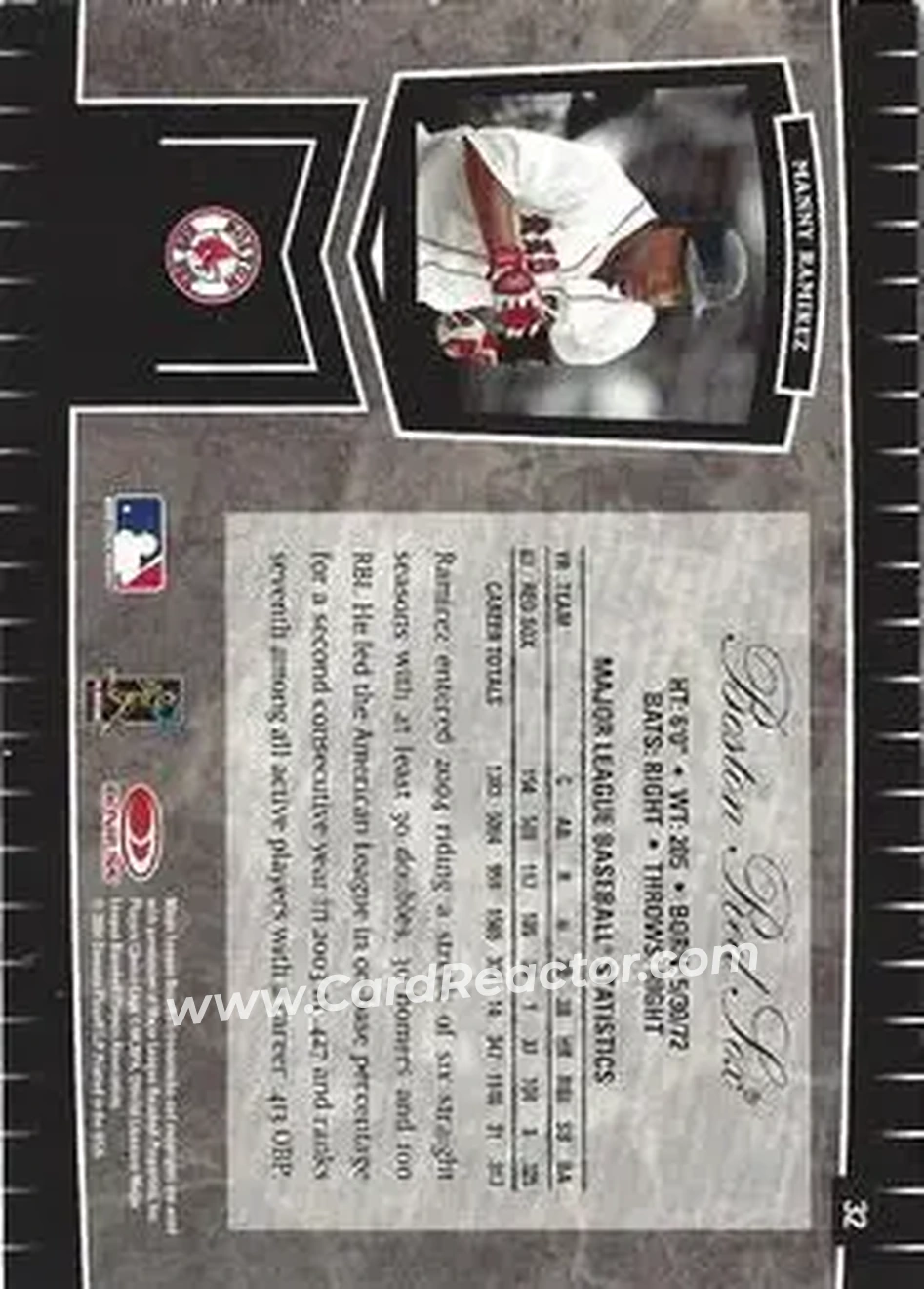 2004 Leaf Certified Cuts #32 - Manny Ramirez - Boston Red Sox - Back 2004 Leaf Certified Cuts #32 - Manny Ramirez - Boston Red Sox - Back
