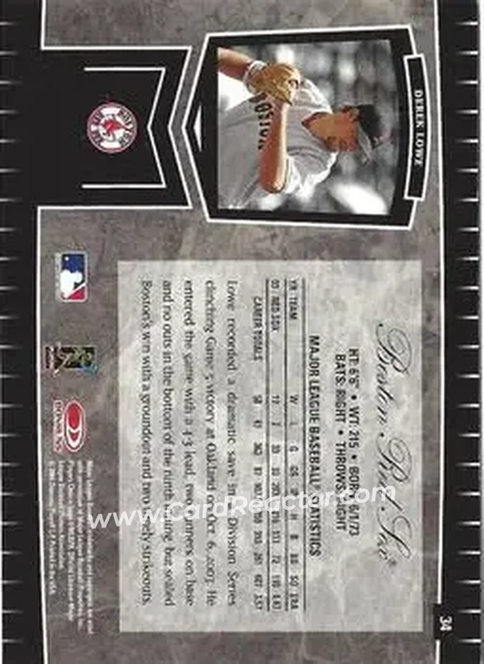 2004 Leaf Certified Cuts #34 - Derek Lowe - Boston Red Sox - Back 2004 Leaf Certified Cuts #34 - Derek Lowe - Boston Red Sox - Back