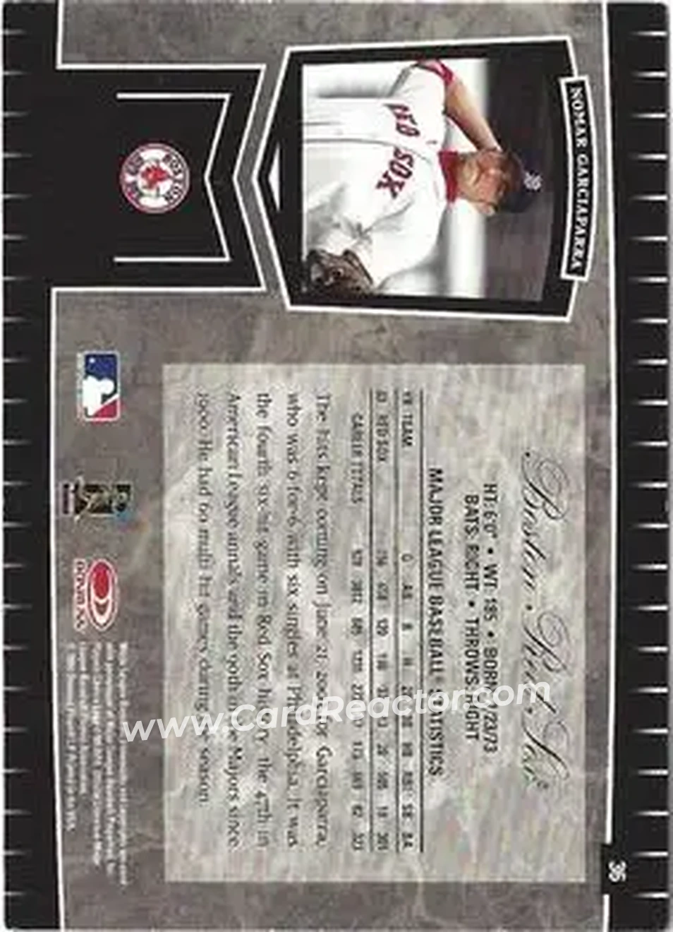 2004 Leaf Certified Cuts #36 - Nomar Garciaparra - Boston Red Sox - Back