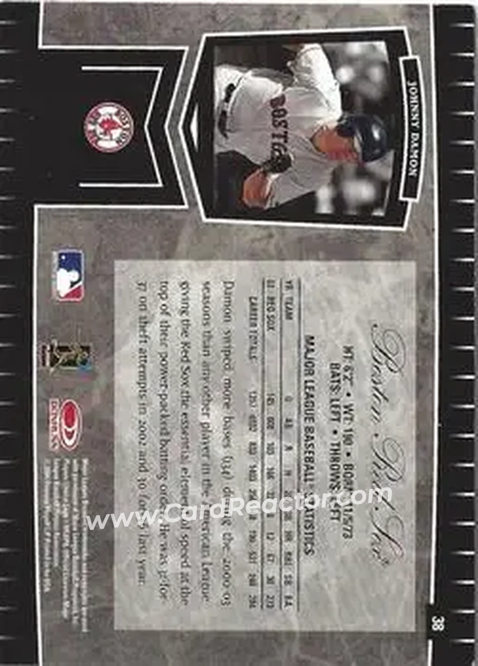 2004 Leaf Certified Cuts #38 - Johnny Damon - Boston Red Sox - Back
