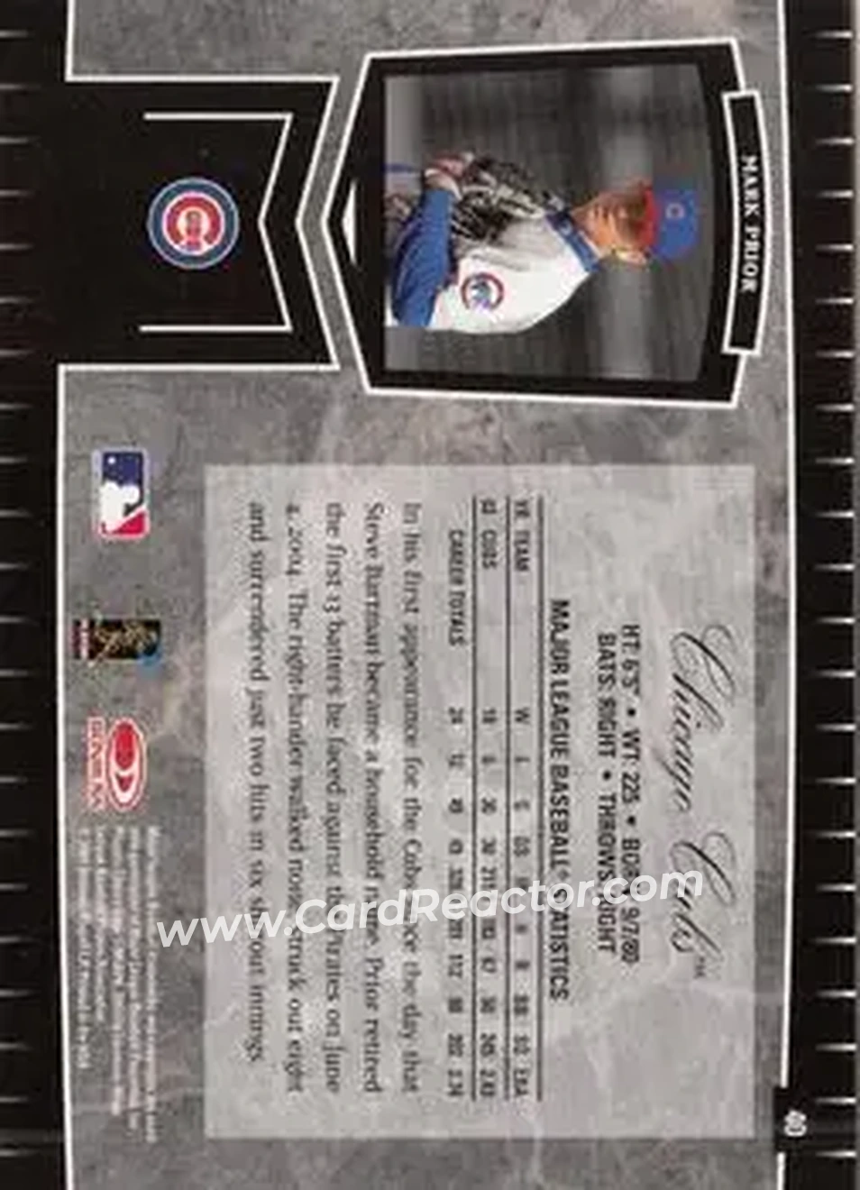 2004 Leaf Certified Cuts #40 - Mark Prior - Chicago Cubs - Back