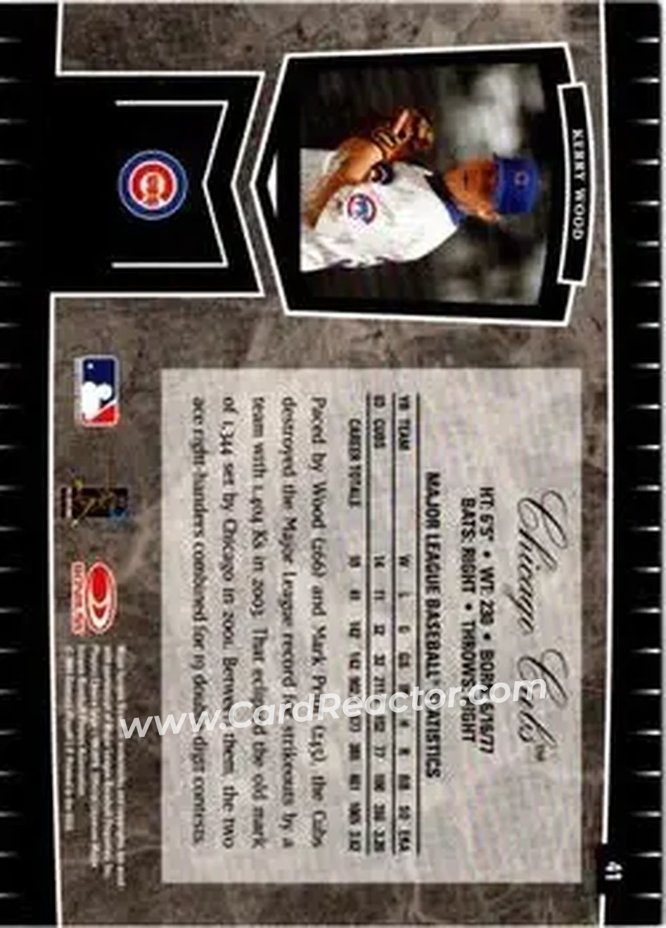 2004 Leaf Certified Cuts #41 - Kerry Wood - Chicago Cubs - Back