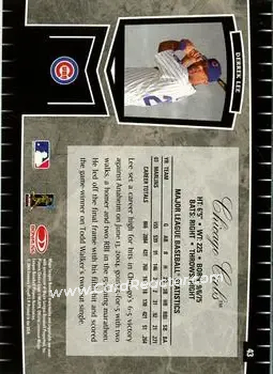 2004 Leaf Certified Cuts #43 - Derrek Lee - Chicago Cubs - Back