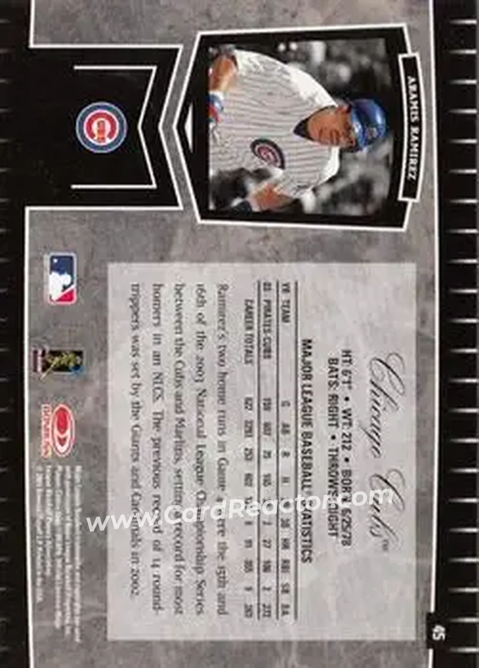2004 Leaf Certified Cuts #45 - Aramis Ramirez - Chicago Cubs - Back