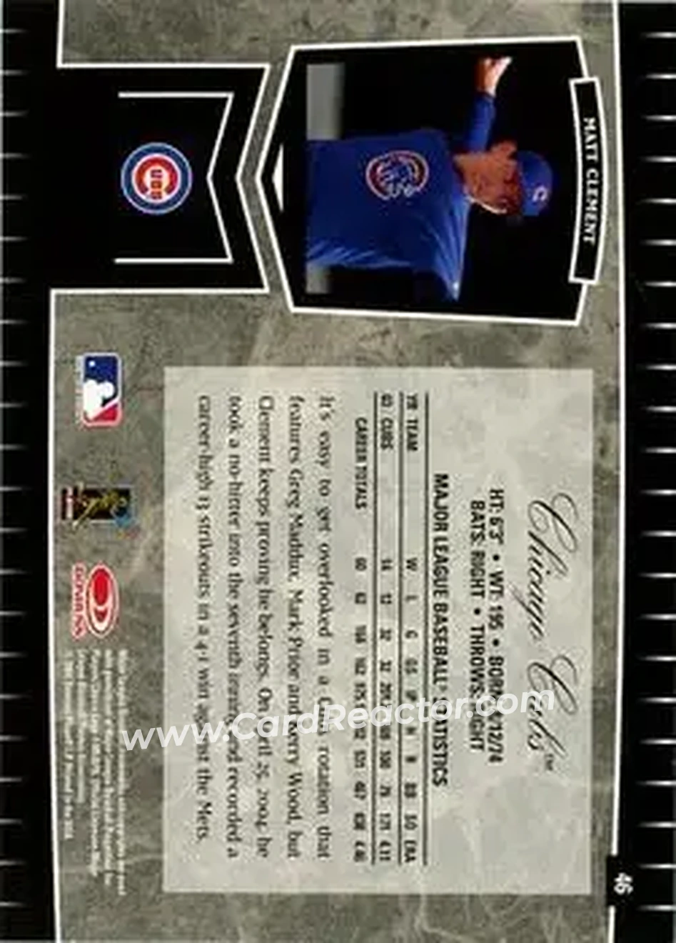 2004 Leaf Certified Cuts #46 - Matt Clement - Chicago Cubs - Back 2004 Leaf Certified Cuts #46 - Matt Clement - Chicago Cubs - Back