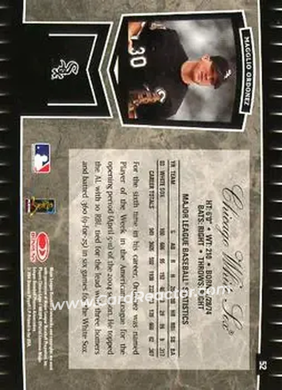 2004 Leaf Certified Cuts #52 - Magglio Ordonez - Chicago White Sox - Back