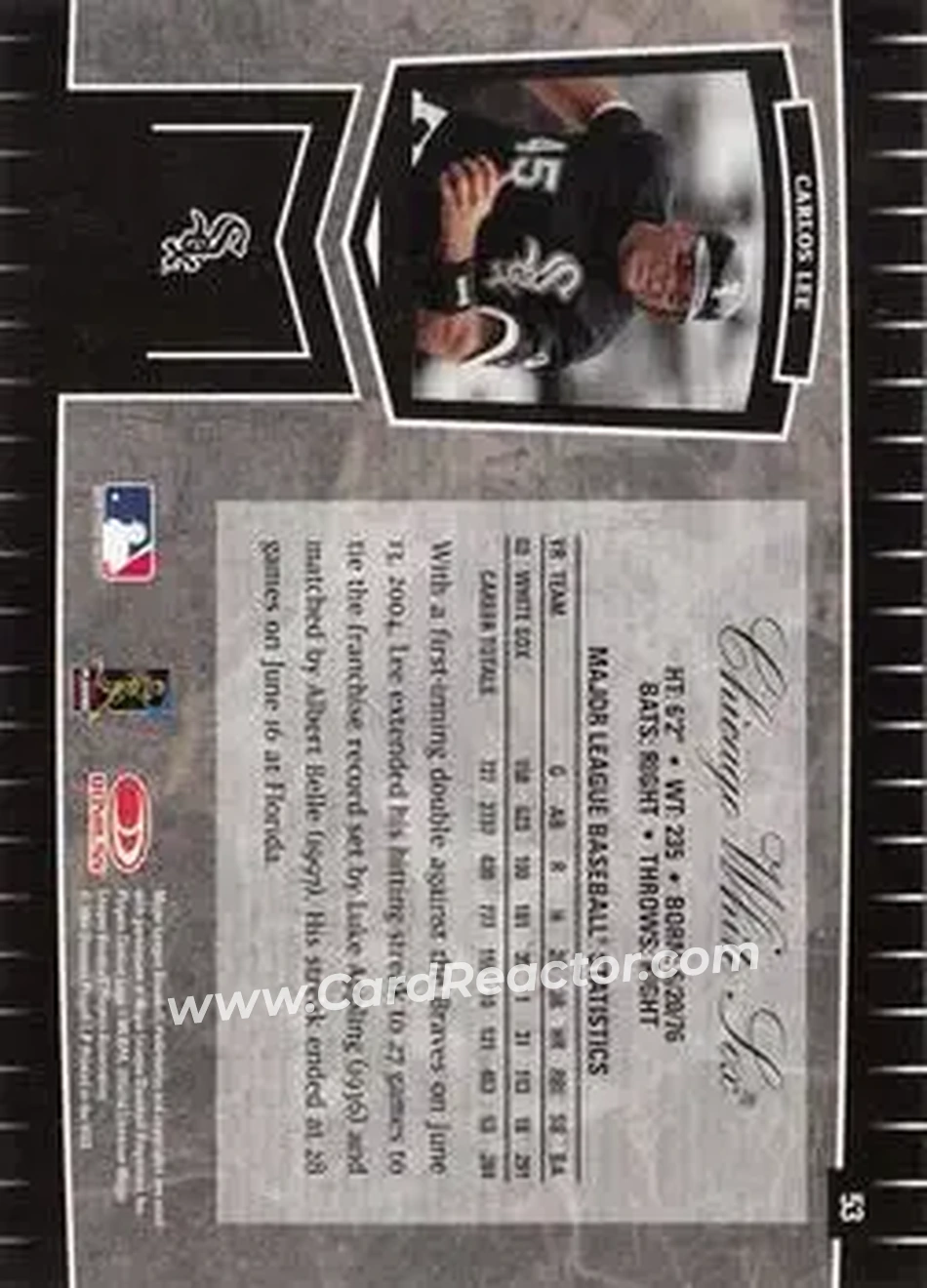 2004 Leaf Certified Cuts #53 - Carlos Lee - Chicago White Sox - Back