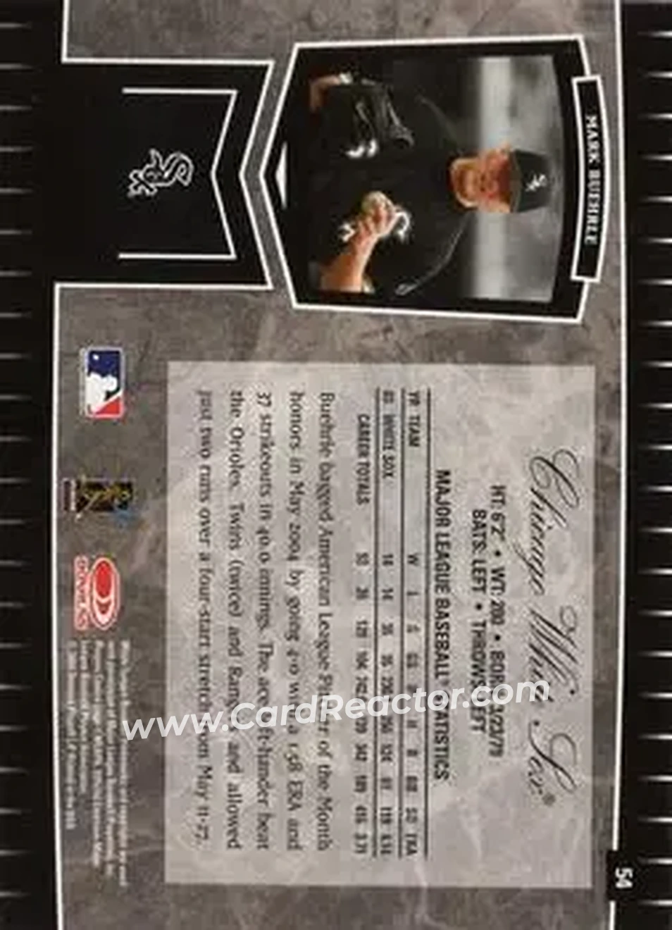 2004 Leaf Certified Cuts #54 - Mark Buehrle - Chicago White Sox - Back
