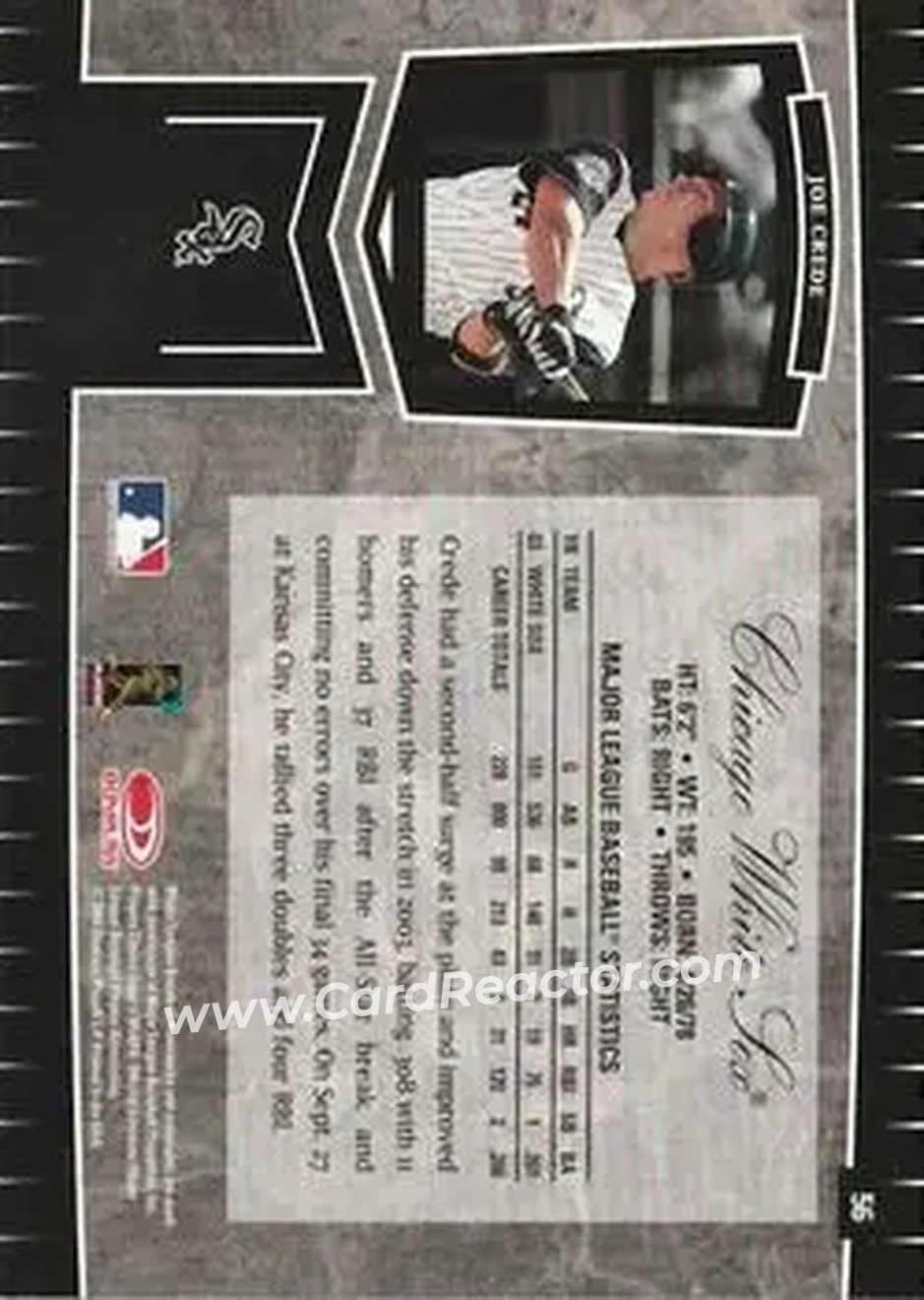 2004 Leaf Certified Cuts #56 - Joe Crede - Chicago White Sox - Back