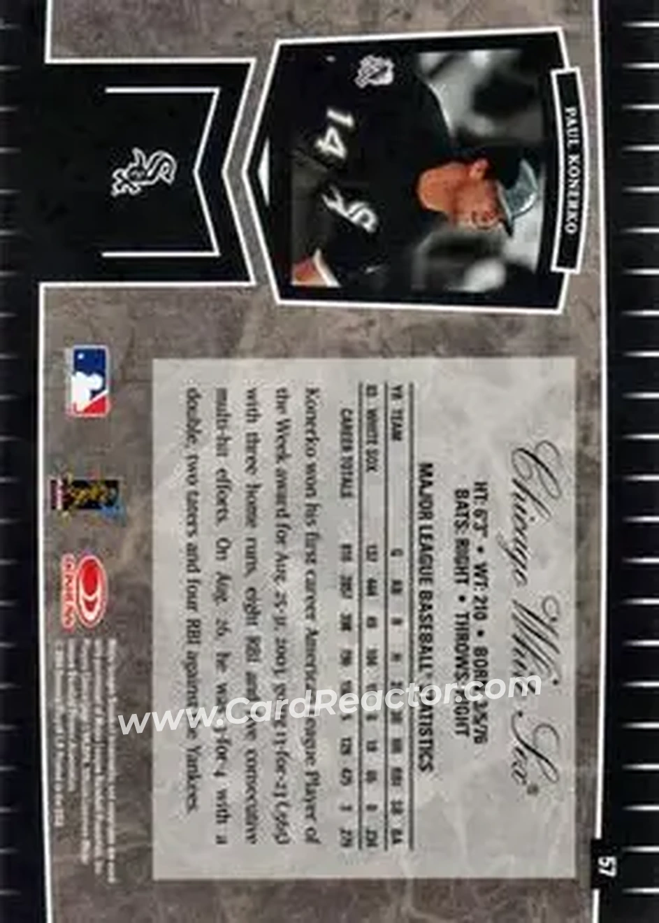 2004 Leaf Certified Cuts #57 - Paul Konerko - Chicago White Sox - Back