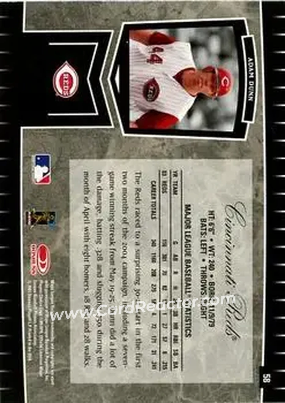 2004 Leaf Certified Cuts #58 - Adam Dunn - Cincinnati Reds - Back