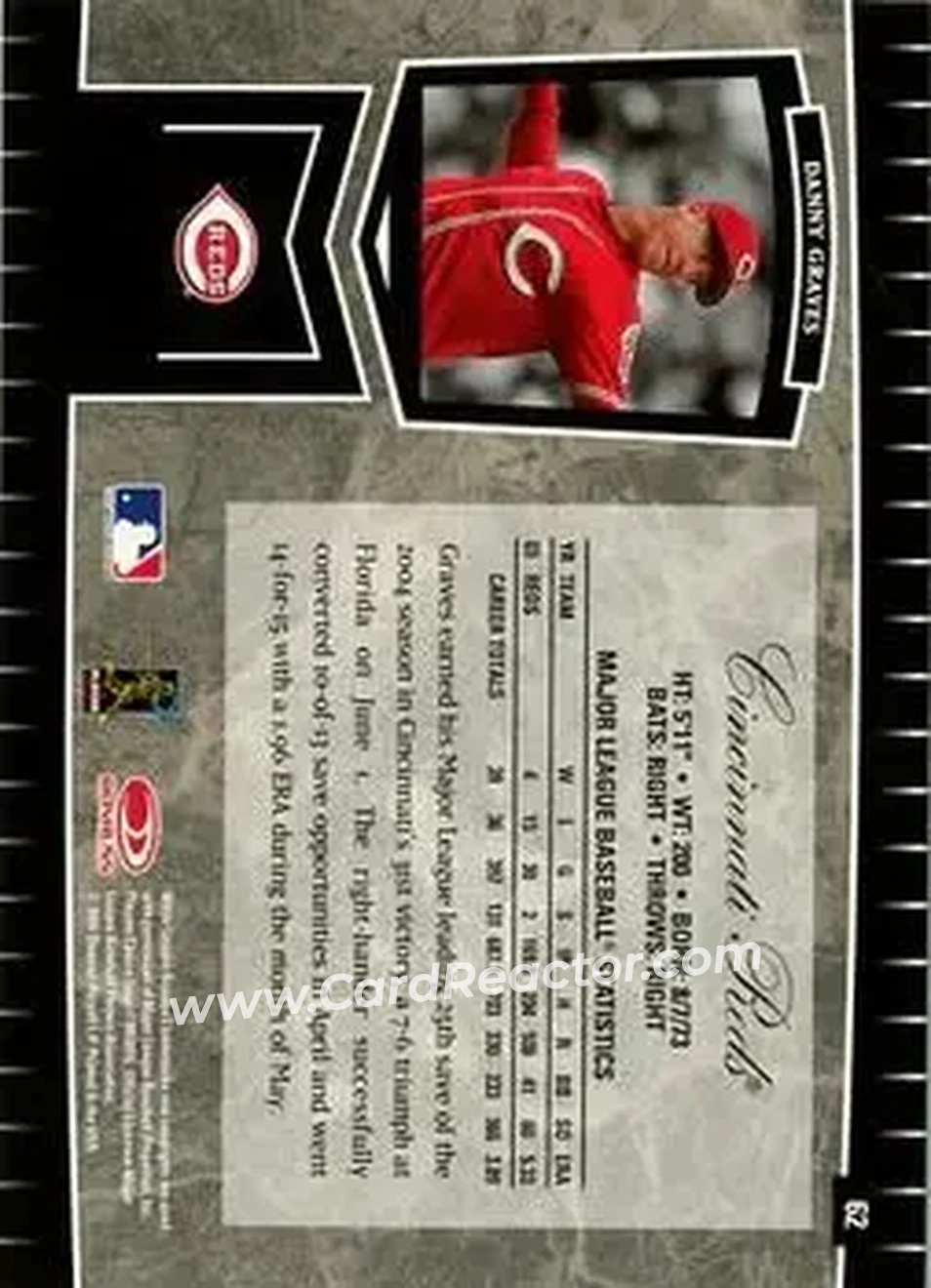 2004 Leaf Certified Cuts #62 - Danny Graves - Cincinnati Reds - Back