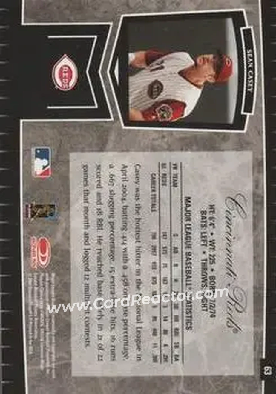 2004 Leaf Certified Cuts #63 - Sean Casey - Cincinnati Reds - Back