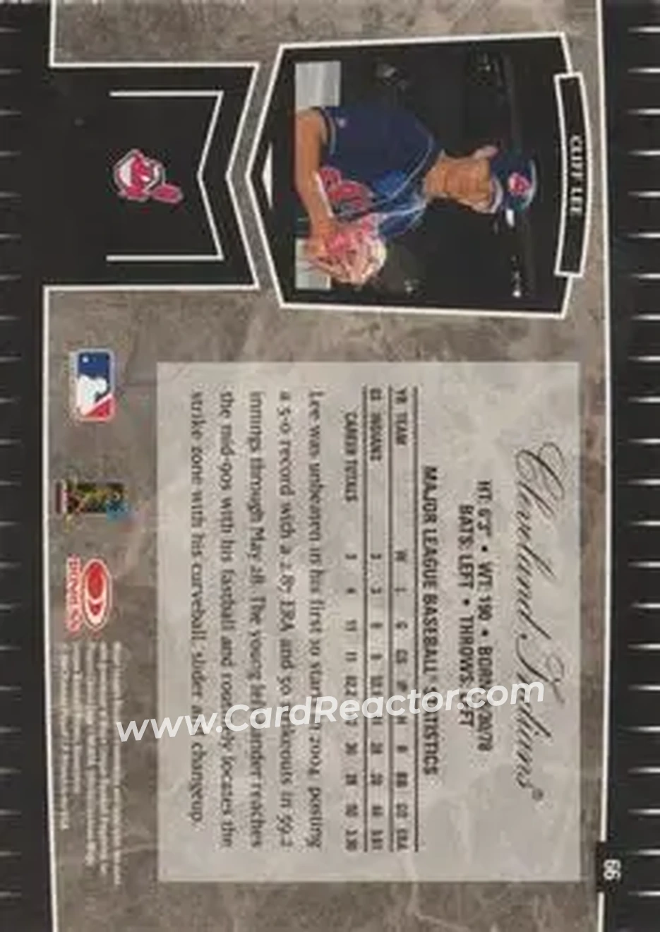 2004 Leaf Certified Cuts #66 - Cliff Lee - Cleveland Indians - Back 2004 Leaf Certified Cuts #66 - Cliff Lee - Cleveland Indians - Back
