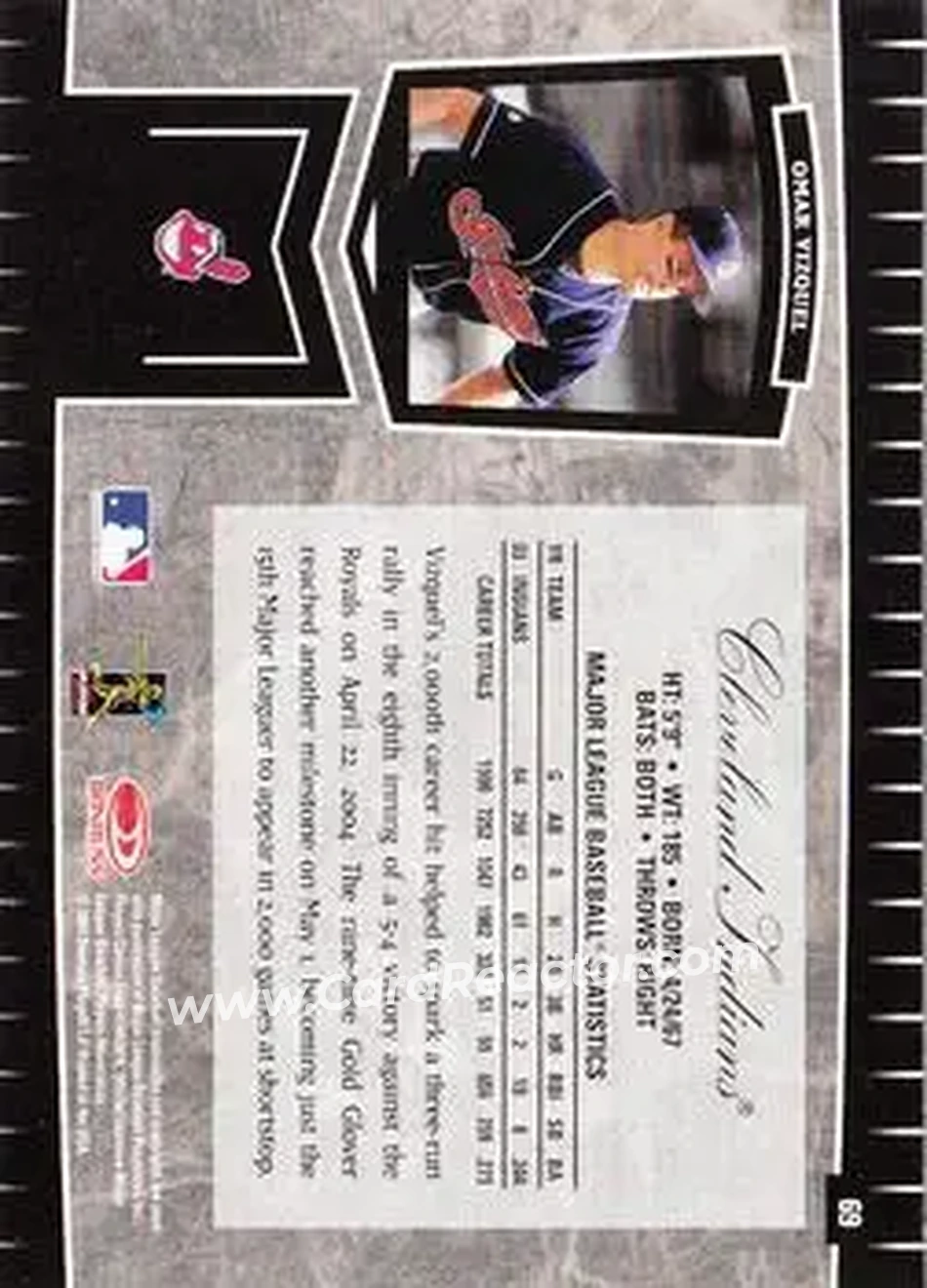 2004 Leaf Certified Cuts #69 - Omar Vizquel - Cleveland Indians - Back