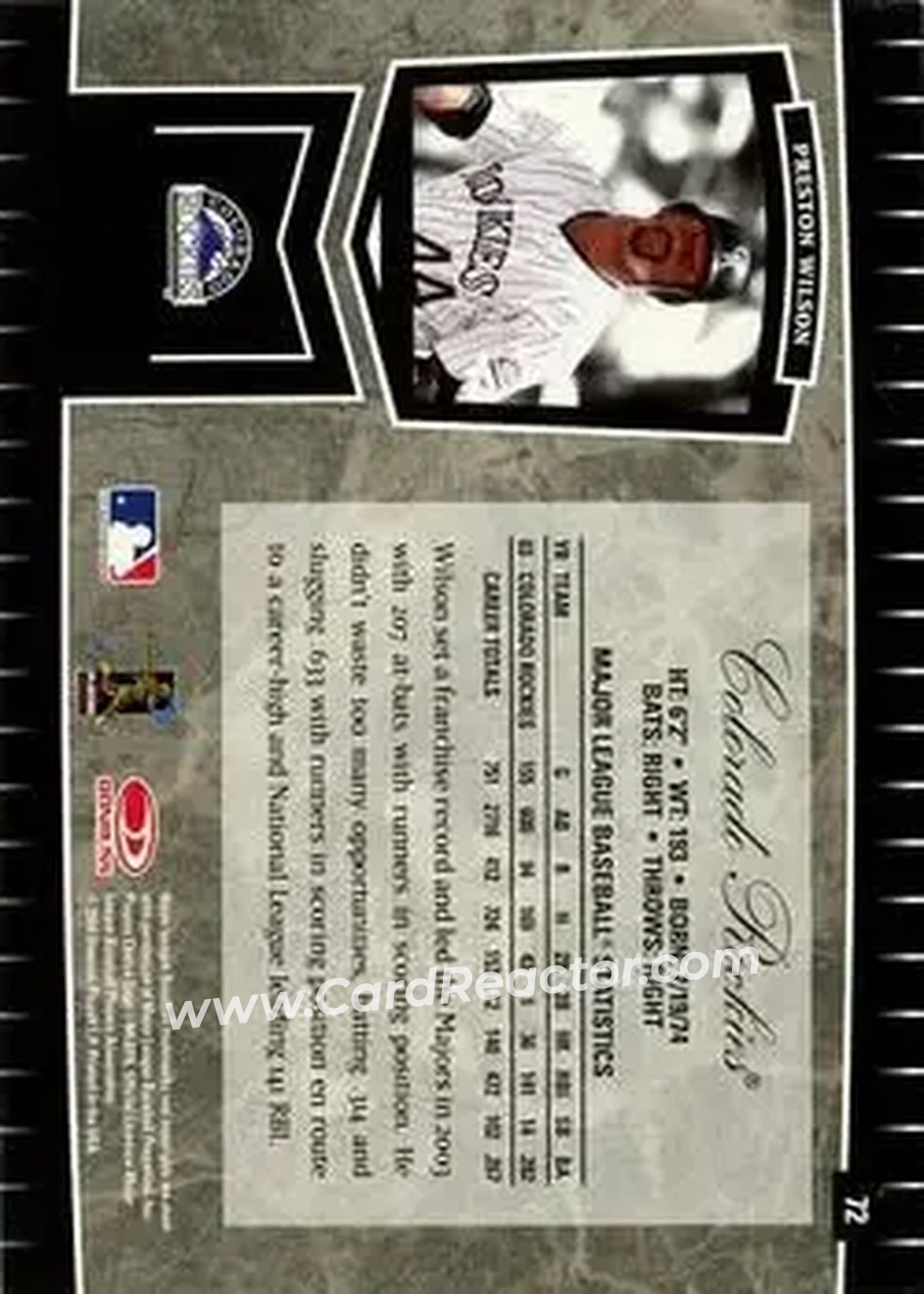 2004 Leaf Certified Cuts #72 - Preston Wilson - Colorado Rockies - Back
