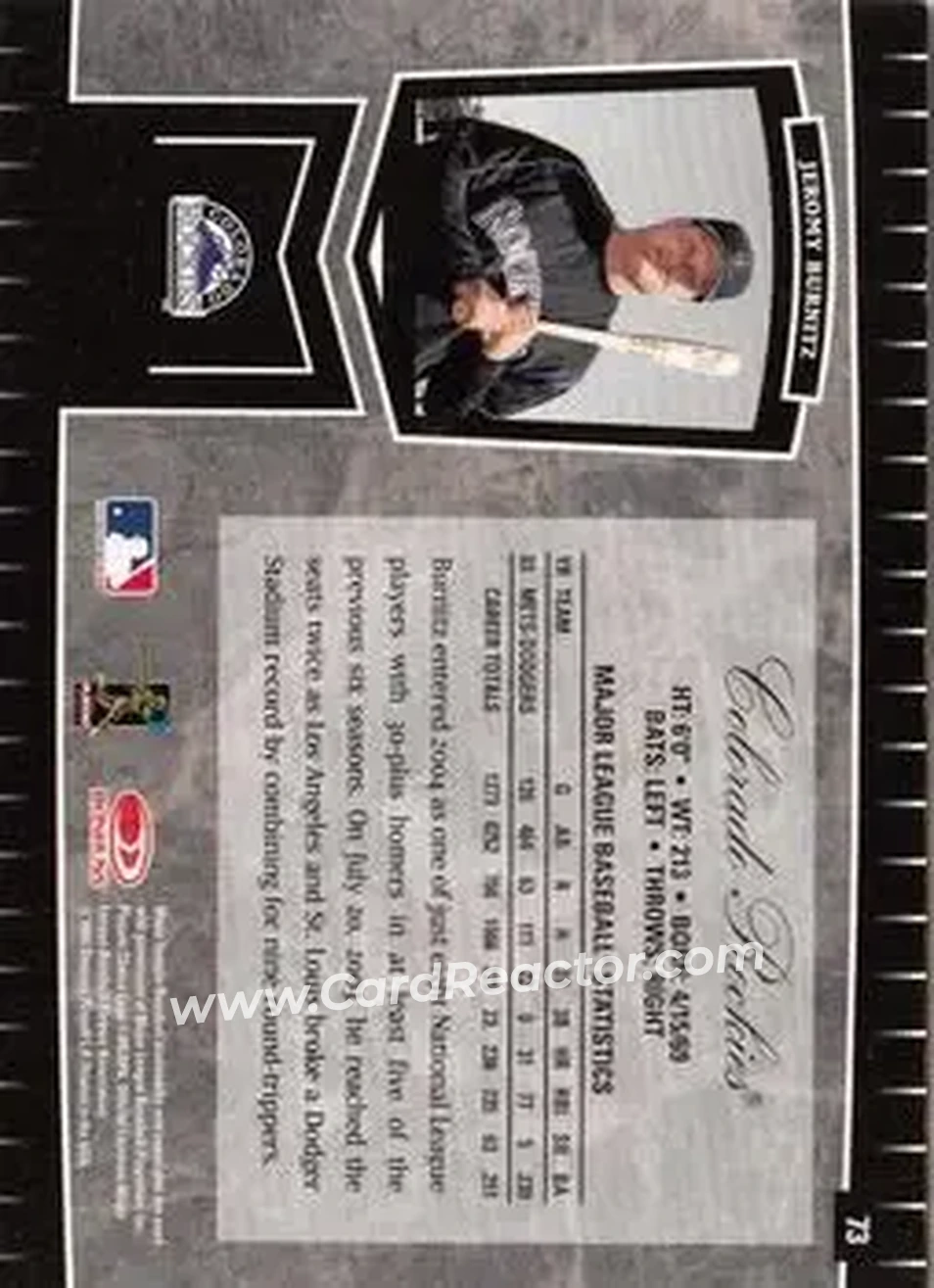 2004 Leaf Certified Cuts #73 - Jeromy Burnitz - Colorado Rockies - Back