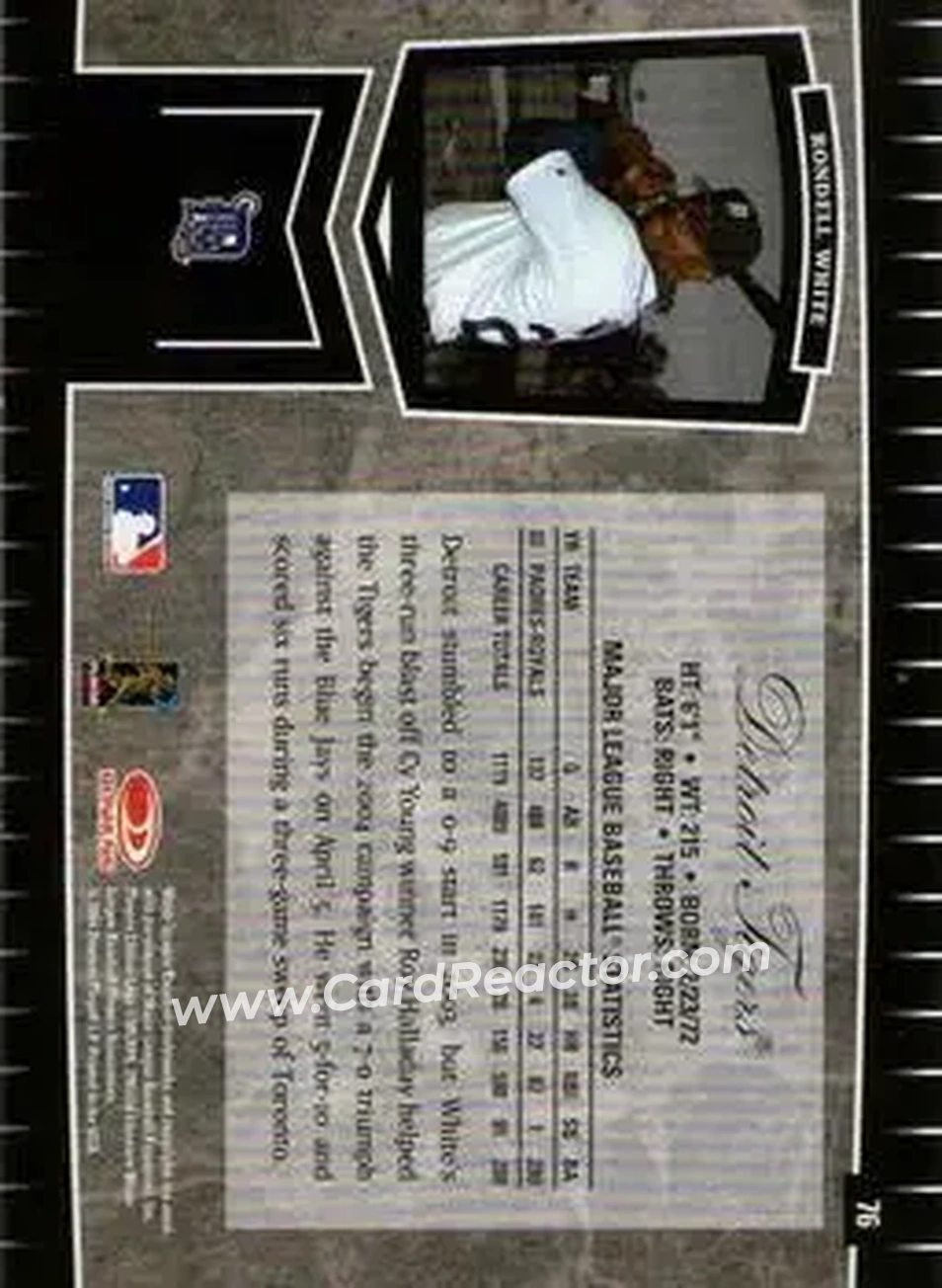 2004 Leaf Certified Cuts #76 - Rondell White - Detroit Tigers - Back