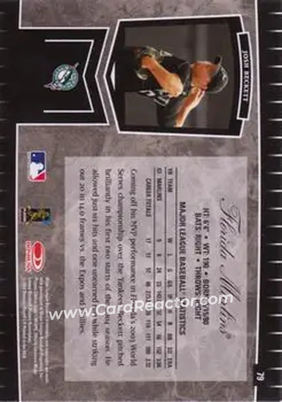 2004 Leaf Certified Cuts #79 - Josh Beckett - Florida Marlins - Back