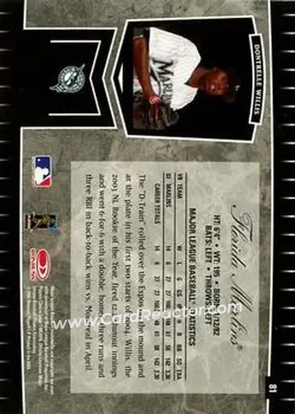 2004 Leaf Certified Cuts #81 - Dontrelle Willis - Florida Marlins - Back