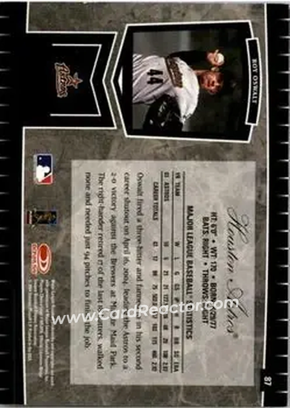2004 Leaf Certified Cuts #87 - Roy Oswalt - Houston Astros - Back